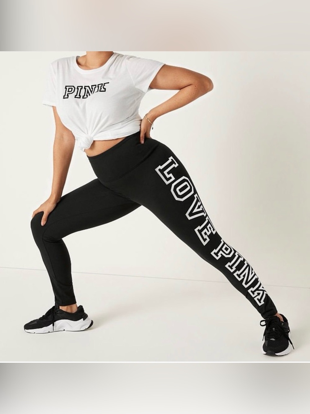 NWOT PINK Victoria's Secret Black Leggings with White 'LOVE PINK' Side Logo